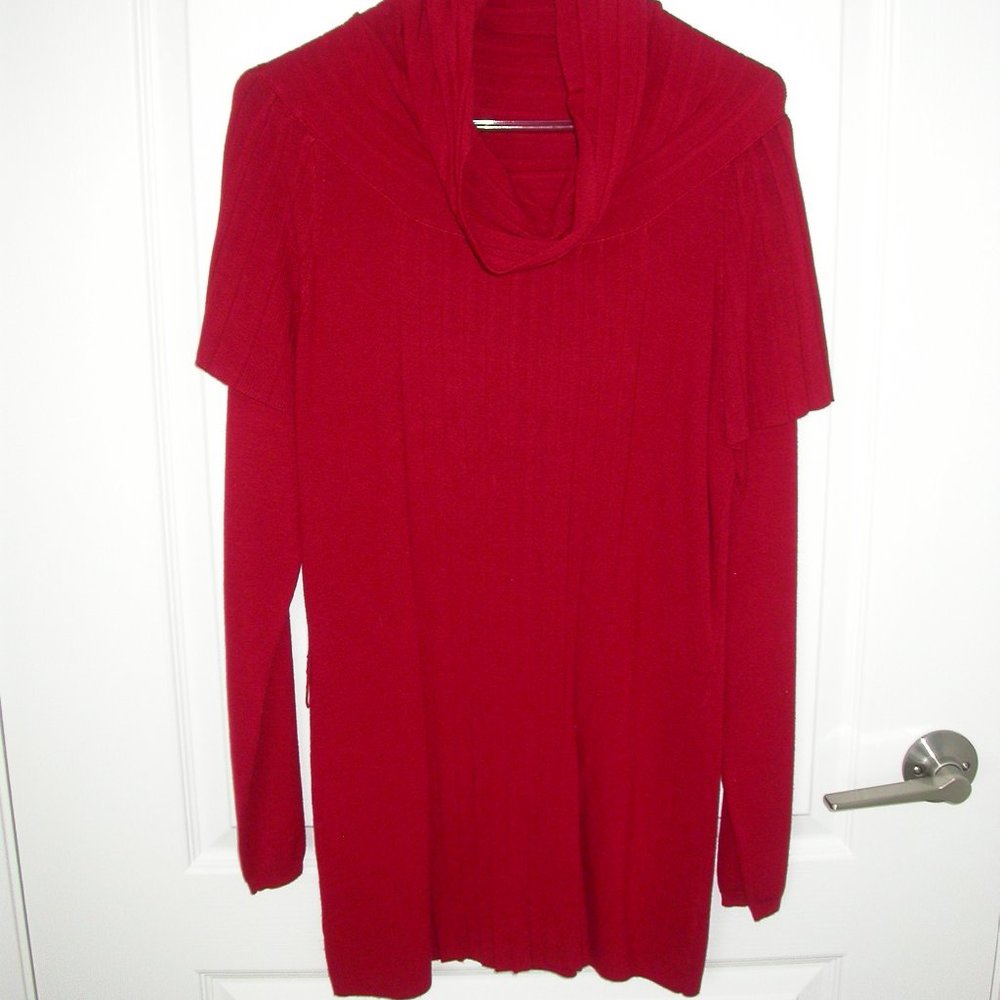 Red Knit Cowl Neck Tunic